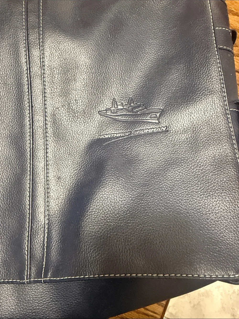Navy Leather Messenger Bag - Unbranded